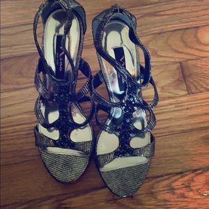 Nina New York gold and black rhinestone stilettos